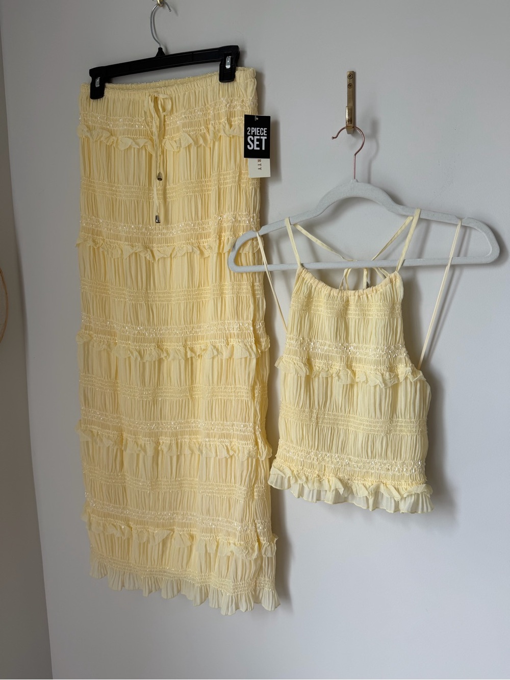 Yellow ruffle halter top and maxi Skirt two piece Set